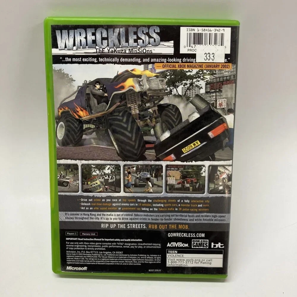 Wreckless: The Yakuza Missions (Microsoft Xbox, 2002) CIB Complete - Tested